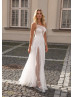 One Shoulder Sequins Pearls Slit Wedding Dress